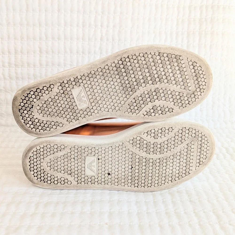 Emporio Armani Logo Print Lace Up Leather Casual Sneakers‎ Rose Gold White US 6